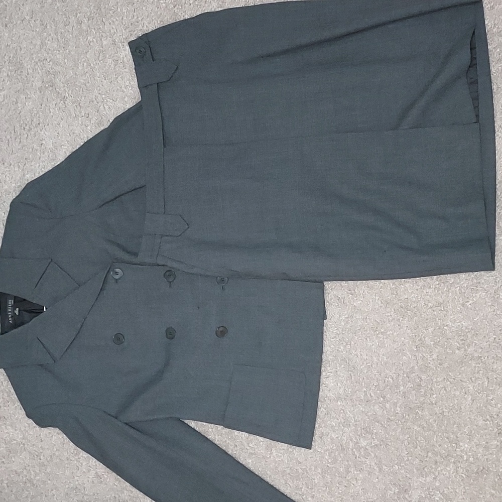 Anne Klein Dark Gray Double-Breasted Skirt Suit